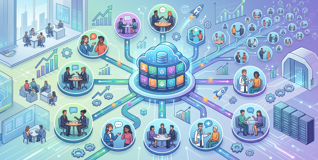 Centralized scenario library for AI role play training organized by skills, roles, business functions, and difficulty